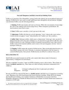 The Center at Keene: 149 Emerald Street, Keene NH[removed]Phone: ([removed]Toll Free: ([removed]Fax: ([removed]Email: [removed]  Iron and Manganese (and their removal) in Drinking Water1