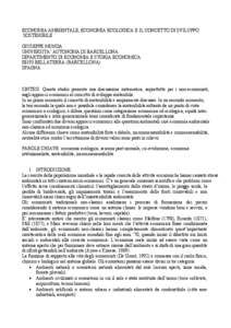 ECONOMIA AMBIENTALE, ECONOMIA ECOLOGICA E IL CONCETTO DI SVILUPPO SOSTENIBILE GIUSEPPE MUNDA UNIVERSITA’ AUTONOMA DI BARCELLONA DIPARTIMENTO DI ECONOMIA E STORIA ECONOMICA[removed]BELLATERRA (BARCELLONA)