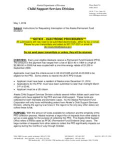 Alaska Department of Revenue  Child Support Services Division Please Reply To: CSSD, MS 20