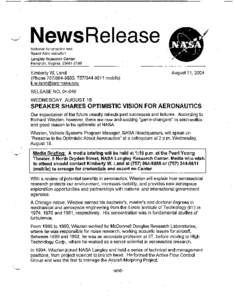 NewsRelease National Aeronautics and Space Administration Langley Research Center Hampton, Virginia[removed]