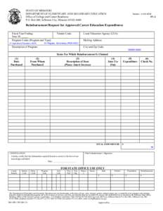 STATE OF MISSOURI DEPARTMENT OF ELEMENTARY AND SECONDARY EDUCATION Office of College and Career Readiness P.O. Box 480, Jefferson City, Missouri[removed]Number: 6-920-002B