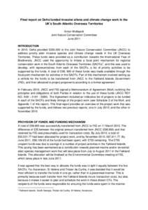 Final report on Defra funded invasive aliens and climate change work in the UK’s South Atlantic Overseas Territories Anton Wolfaardt Joint Nature Conservation Committee June 2011 INTRODUCTION