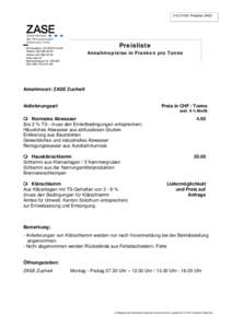 210.Z.F001 Preisliste ZASE  Preisliste Emmenspitz, CH-4528 Zuchwil Telefon