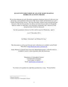 FORECAST OF ATLANTIC HURRICANE ACTIVITY FOR OCTOBER 2005 AND SEASONAL UPDATE THROUGH SEPTEMBER