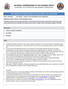 NATIONAL COMMISSIONER OF THE ICELANDIC POLICE DEPARTMENT OF CIVIL PROTECTION AND EMERGENCY MANAGEMENT THE SCIENTIFIC ADVISORY BOARD OF THE ICELANDIC CIVIL PROTECTION Date: [removed]