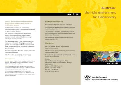 Australia: the right environment for Biodiscovery Genetic Resources Information Database– an alternative to paper-based permit or certification systems