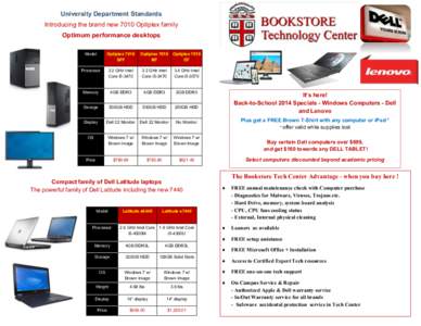 University Department Standards Introducing the brand new 7010 Optiplex family Optimum performance desktops Model  Optiplex 7010