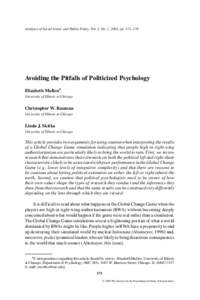 Analyses of Social Issues and Public Policy, Vol. 3, No. 1, 2003, ppAvoiding the Pitfalls of Politicized Psychology Elizabeth Mullen∗ University of Illinois at Chicago