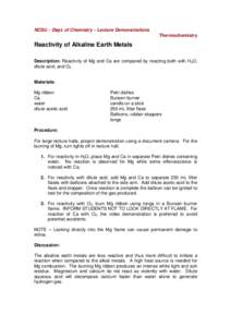 Reactivity of Alkaline Earth Metals