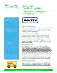 Penske Corporation / Logistics / Business / SmartWay Transport Partnership / United States Environmental Protection Agency / Penske Truck Leasing
