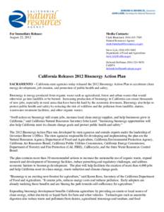 For Immediate Release: August 22, 2012 Media Contacts: Clark Blanchard, ([removed]Natural Resources Agency