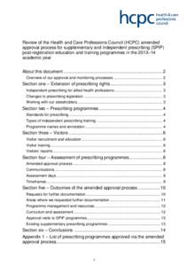 Review of the Health and Care Professions Council (HCPC) amended approval process for supplementary and independent prescribing (SPIP) post-registration education and training programmes in the 2013–14 academic year Ab