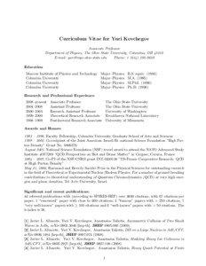 Curriculum Vitae for Yuri Kovchegov Associate Professor Department of Physics, The Ohio State University, Columbus, OH 43210