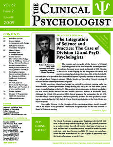 VOL 62 Issue 2 SUMMER[removed]A publication of the Society of Clinical Psychology (Division 12, American Psychological Association)