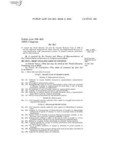 PUBLIC LAW 108–203—MAR. 2, [removed]STAT. 493 Public Law 108–203 108th Congress