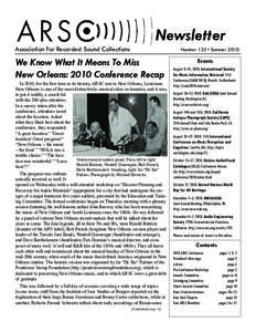 Association for Recorded Sound Collections / Dust-to-Digital / Archival Sound Recordings / National Recording Registry / Louis Armstrong / New Orleans / Vinyl disc records preservation / Jazz / Sound recording / Music