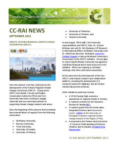 Uni  CC-RAI NEWS SEPTEMBER 2012 UPDATE: ONTARIO REGIONAL CLIMATE CHANGE CONSORTIUM (ORCCC)