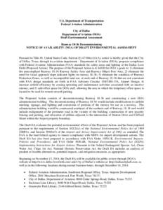 U.S. Department of Transportation Federal Aviation Administration City of Dallas Department of Aviation (DOA) Draft Environmental Assessment Runway[removed]Decommissioning