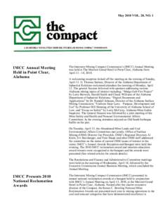 May 2010 VOL. 28, NO. 1  IMCC Annual Meeting Held in Point Clear, Alabama