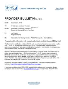 PROVIDER BULLETIN No[removed]DATE: November 5, 2012  TO: