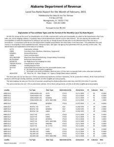 Alabama Department of Revenue Local Tax Rates Report for the Month of February, 2015 Published by the Sales & Use Tax Division P O Box[removed]Montgomery, AL[removed]Phone: [removed]