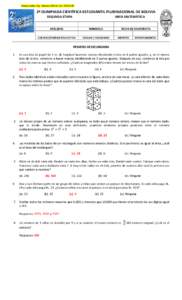 Responsable: Ing. Gustavo Michel, celº OLIMPIADA CIENTÍFICA ESTUDIANTIL PLURINACIONAL DE BOLIVIA SEGUNDA ETAPA  AREA MATEMÁTICA