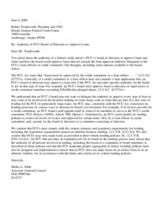 Opinion Letter[removed]Re: Authority of FCU Board of Directors to Approve Loans