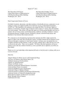 March 23rd, 2012 The Honorable Cliff Stearns United States House of Representatives 2306 Rayburn House Office Building Washington, DC 20515