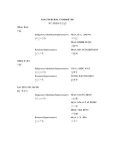 SAN TIN RURAL COMMITTEE 新田鄉鄉事委員會 CHAU TAU 洲頭 Indigenous Inhabitant Representative