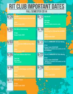 RIT CLUB IMPORTANT DATES FALL SEMESTERTUESDAY