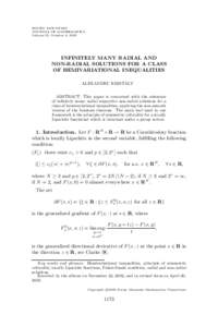 ROCKY MOUNTAIN JOURNAL OF MATHEMATICS Volume 35, Number 4, 2005 INFINITELY MANY RADIAL AND NON-RADIAL SOLUTIONS FOR A CLASS
