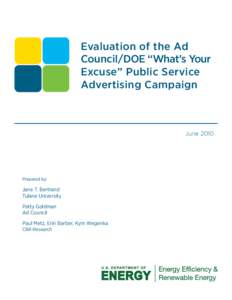 Evaluation of the Ad Council/DOE “What’s Your Excuse” Public Service Advertising Campaign  June 2010