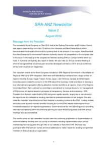 Society for Risk Analysis - Australia and New Zealand SRA-ANZ Newsletter Issue 2 August 2012