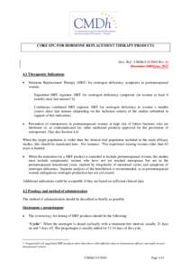 CORE SPC FOR HORMONE REPLACEMENT THERAPY PRODUCTS  Doc. Ref.: CMDh[removed]Rev 34 December 2009June[removed]Therapeutic Indications 