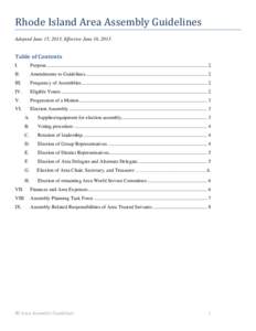 Rhode Island Area Assembly Guidelines Adopted June 15, 2013, Effective June 16, 2013 Table of Contents I.