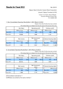 Results ｆor FiscalMay 20,2013 Nippon Steel & Sumikin Coated Sheet Corporation Atsushi Takeda, President & CEO