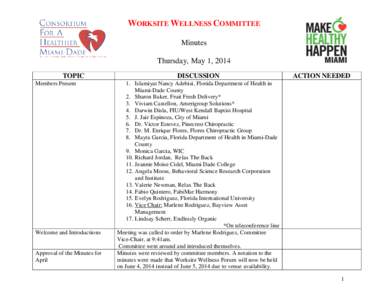 WORKSITE WELLNESS COMMITTEE Minutes Thursday, May 1, 2014 TOPIC Members Present