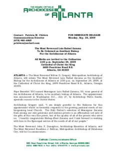 Microsoft Word - Press Release - Ordination of Auxiliary Bishop Zarama9[removed]doc