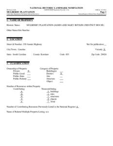NATIONAL HISTORIC LANDMARK NOMINATION NPS Form[removed]USDI/NPS NRHP Registration Form (Rev[removed]MULBERRY PLANTATION