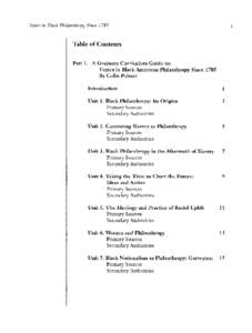 Topics in Black Philanthropy SinceTable of Contents Part I. A Graduate Curriculum Guide to: