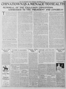 United States / Chinese Exclusion Act / Sinophobia / Geary Act / Coolie / Chinatown /  San Francisco / Chinatown / Chinese emigration / Chinese Consolidated Benevolent Association / Chinese American history / Asian diasporas / History of the United States