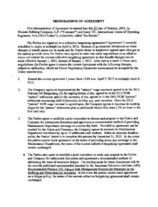 MEMORANDUM OF AGREEMENT  This Memorandum of Agreement is entered intothis i?/day of October, 2011, by Western Refining Company, L.P. (