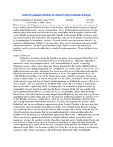 Southern Campaign American Revolution Pension Statements & Rosters Pension application of Benjamin Lentz W379 Rosena fn41NC Transcribed by Will Graves[removed]