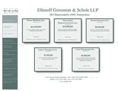 Ellenoff Grossman & Schole LLP 2015 Representative PIPE Transactions Areas of Practice Include: Viveve Medical, Inc.