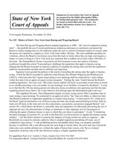 State of New York Court of Appeals Summaries of cases before the Court of Appeals are prepared by the Public Information Office for background purposes only. The summaries