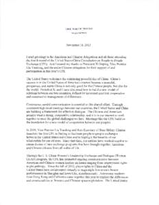 THE WHITE HOUSE WASHINGTON November 18,2013  I send greetings to the American and Chinese delegations and all those attending