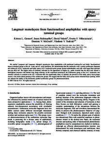 Thin Solid Films[removed] – 248 www.elsevier.com/locate/tsf Langmuir monolayers from functionalized amphiphiles with epoxy terminal groups Kirsten L. Gensona, Jason Holzmuellera, David Vakninb, Ovette F. Villavic