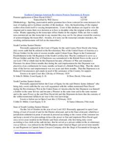 Southern Campaign American Revolution Pension Statements & Rosters Pension application of Peter David S39417 fn11SC Transcribed by Will Graves[removed]Methodology: Spelling, punctuation and/or grammar have been correcte