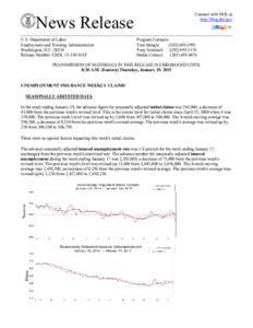 News Release U.S. Department of Labor Employment and Training Administration Washington, D.CRelease Number: USDLNAT