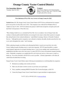 Orange County Vector Control District For Immediate Release Contact:  Tuesday, June 26, 2012